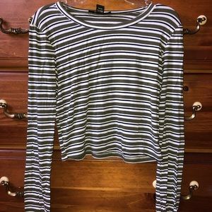 Long Sleeve Green Striped Crop Top